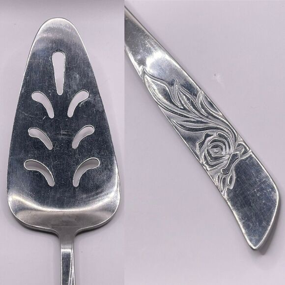 N.S.CO. National Stainless Steel CARLYLE Rose Cake Server Pie Silver Tone - Picture 1 of 9